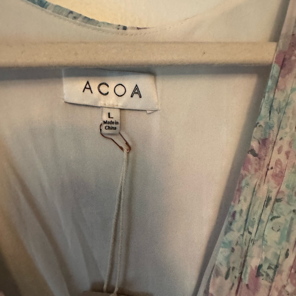 Long Sleeve Deep V Floral Dress in Pastel Lavender and Mint - Picture 5 of 5